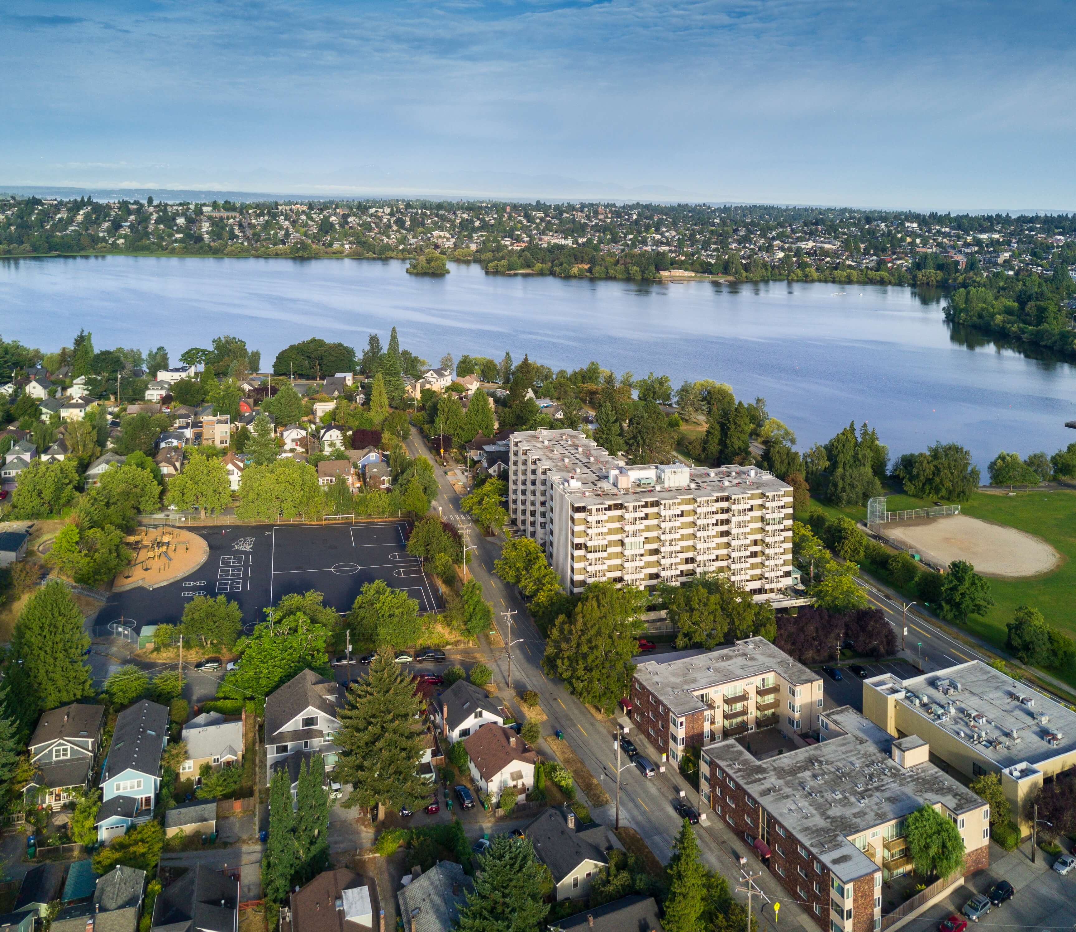 Aerial View of Lakeside Building, Hearthstone